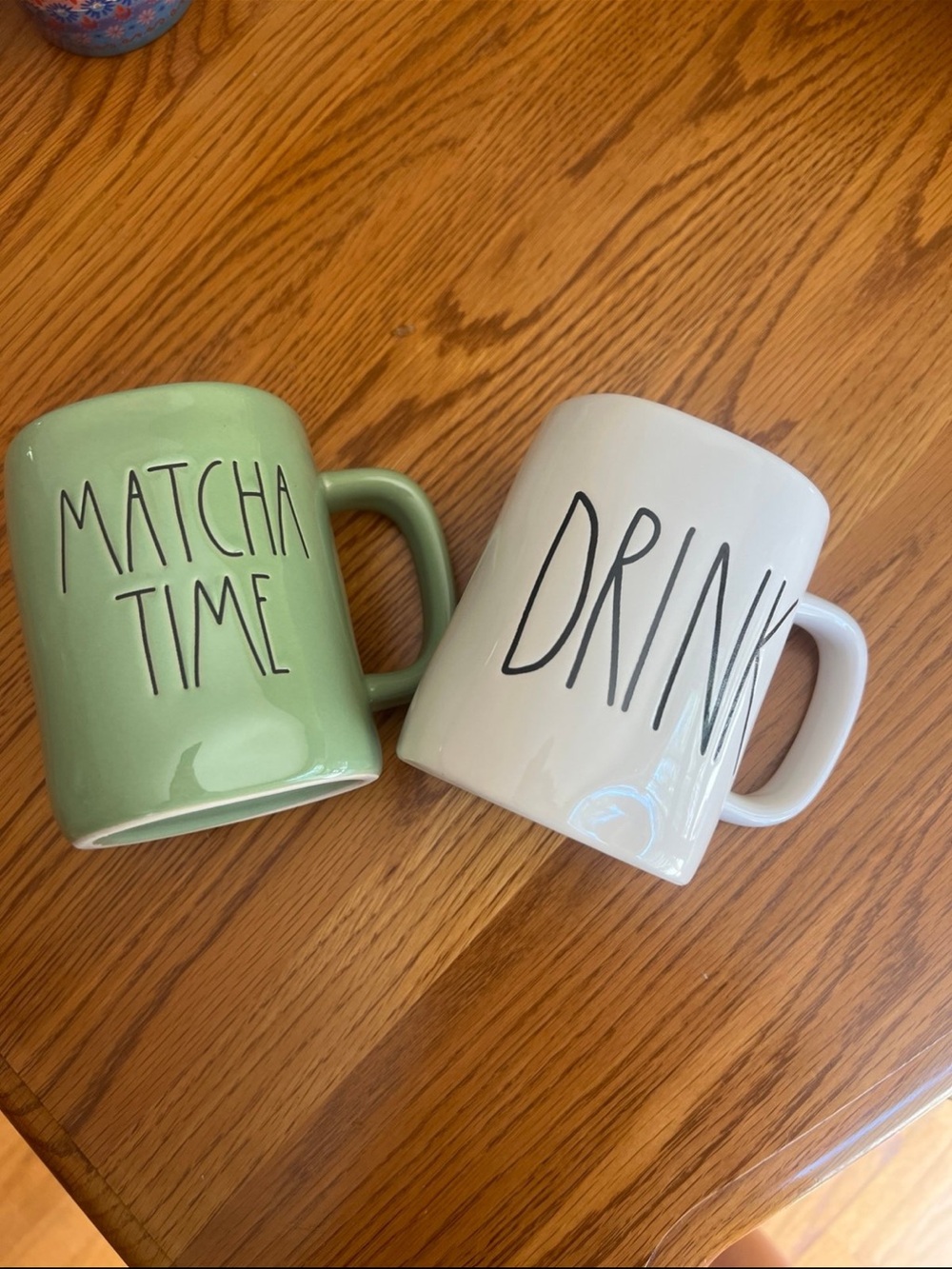 Rae Dunn Green "Matcha Time" Ceramic Mug with White "Drink" Mug